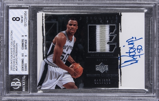 2003-04 UD "Exquisite Collection" Patches Autographs #DA David Robinson Signed Game Used Patch Card (#012/100) – BGS NM-MT 8/BGS 9